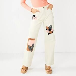 SO High rise wide leg pants patchwork boho cream